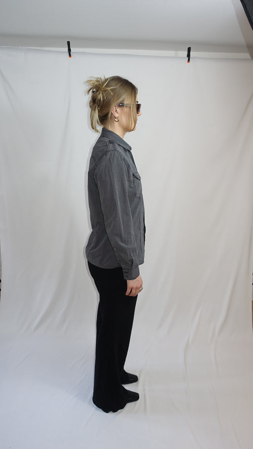 Black/White Utility Shirt With Chest Pockets