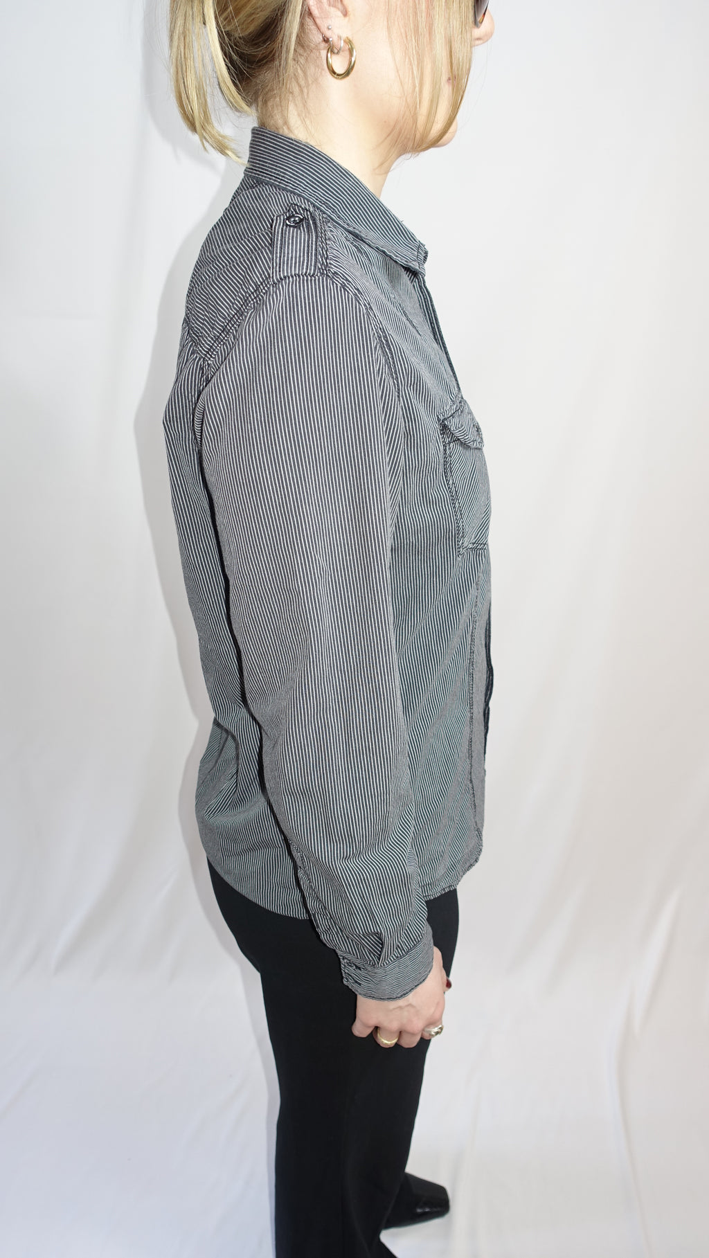 Black/White Utility Shirt With Chest Pockets