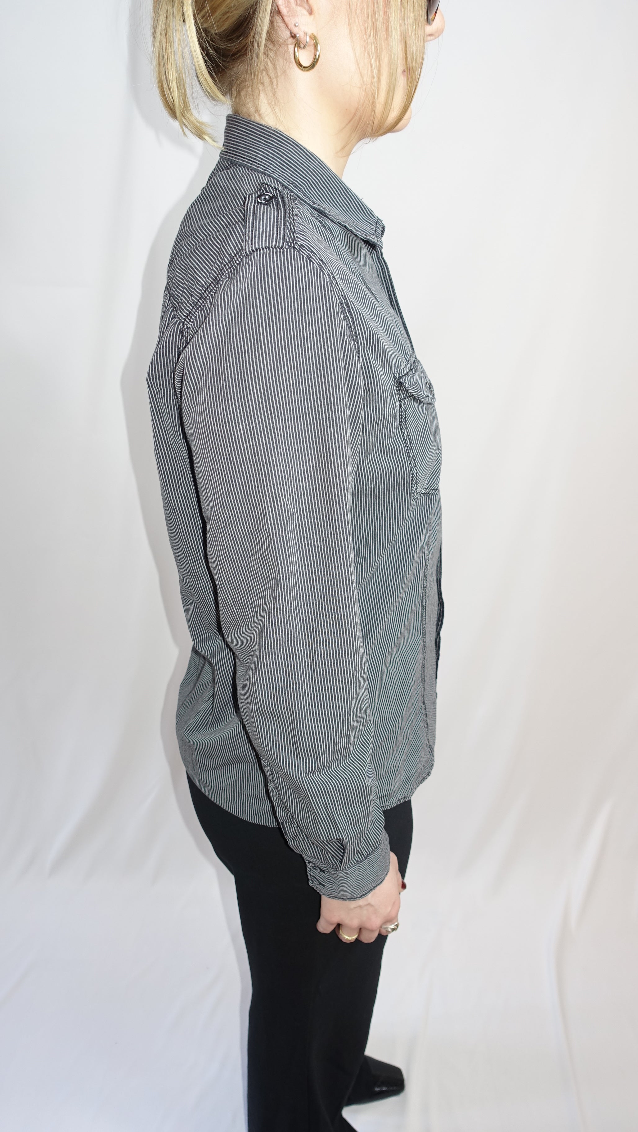 Black/White Utility Shirt With Chest Pockets