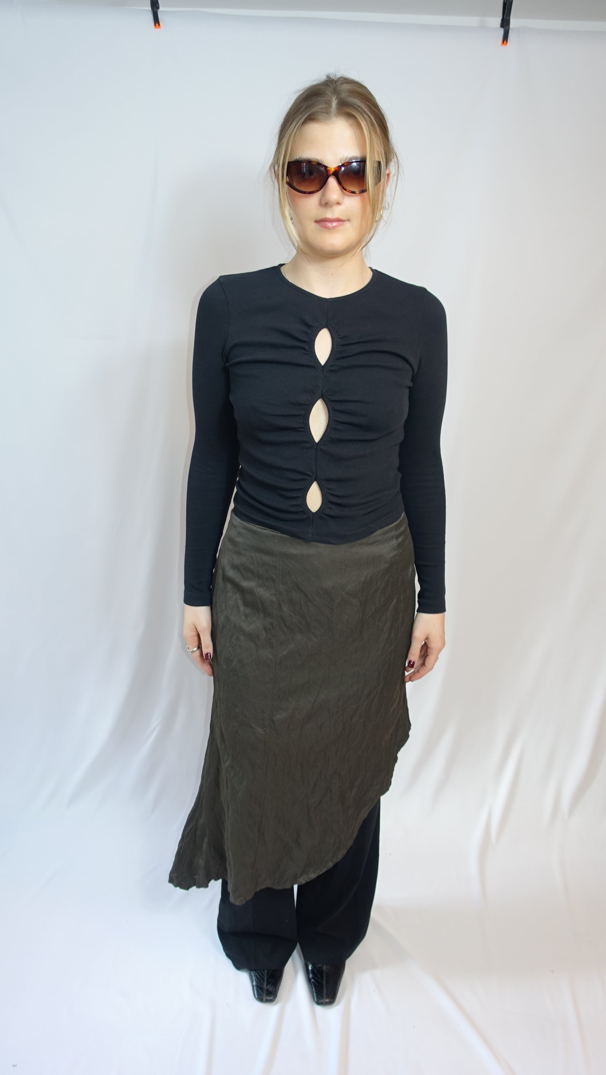 Brown Asymmetrical Midi Skirt
