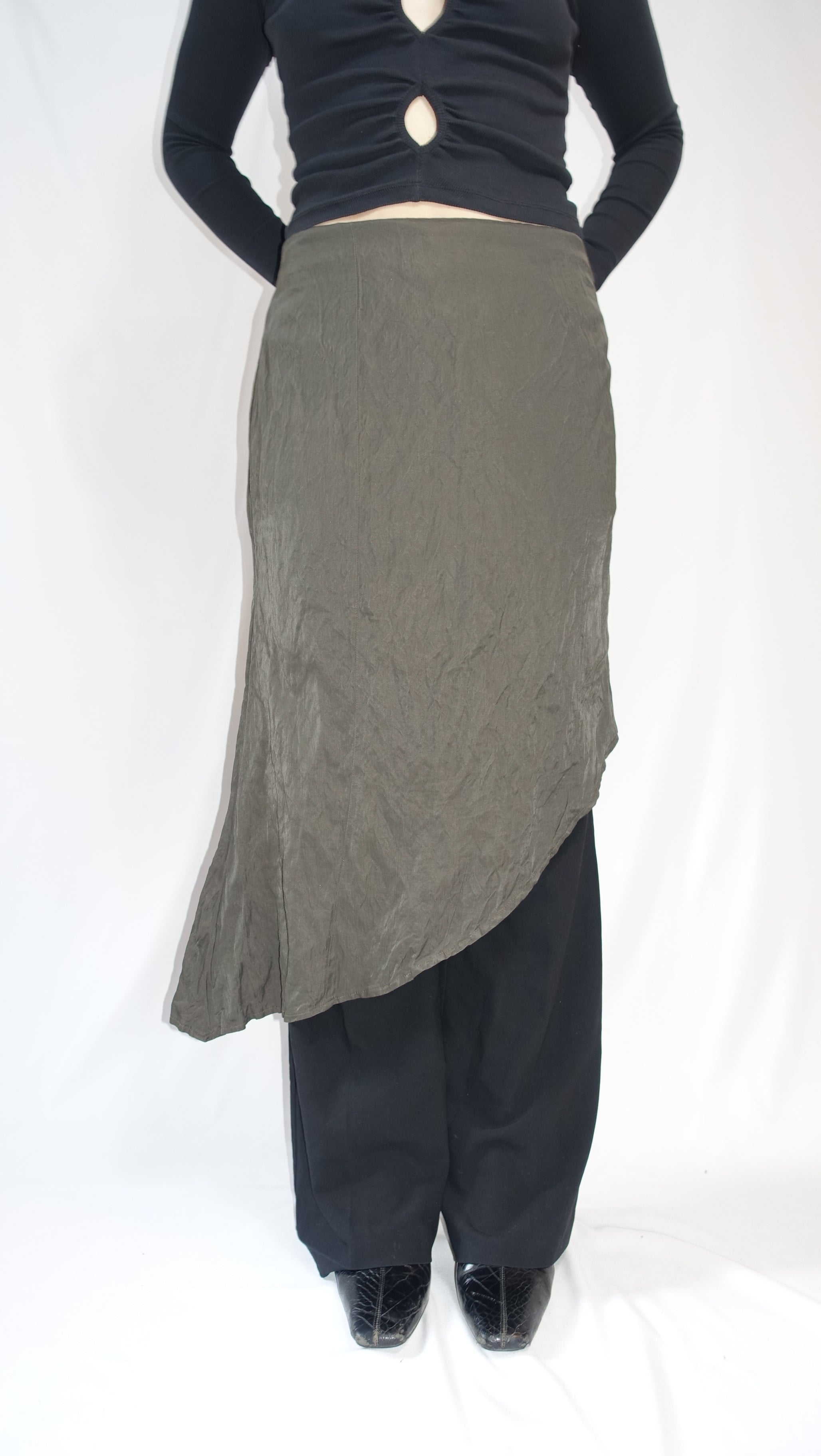 Brown Asymmetrical Midi Skirt