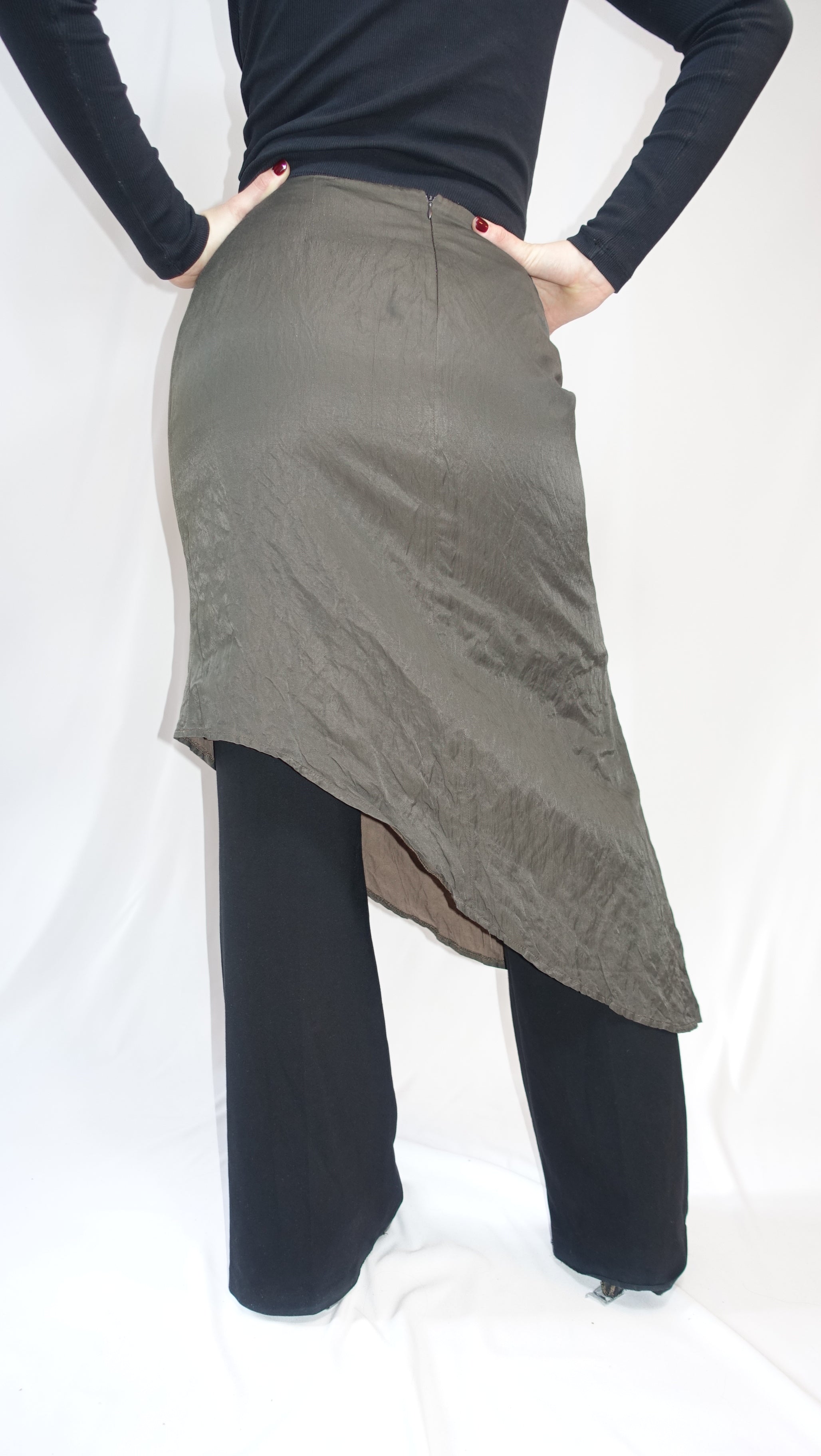 Brown Asymmetrical Midi Skirt