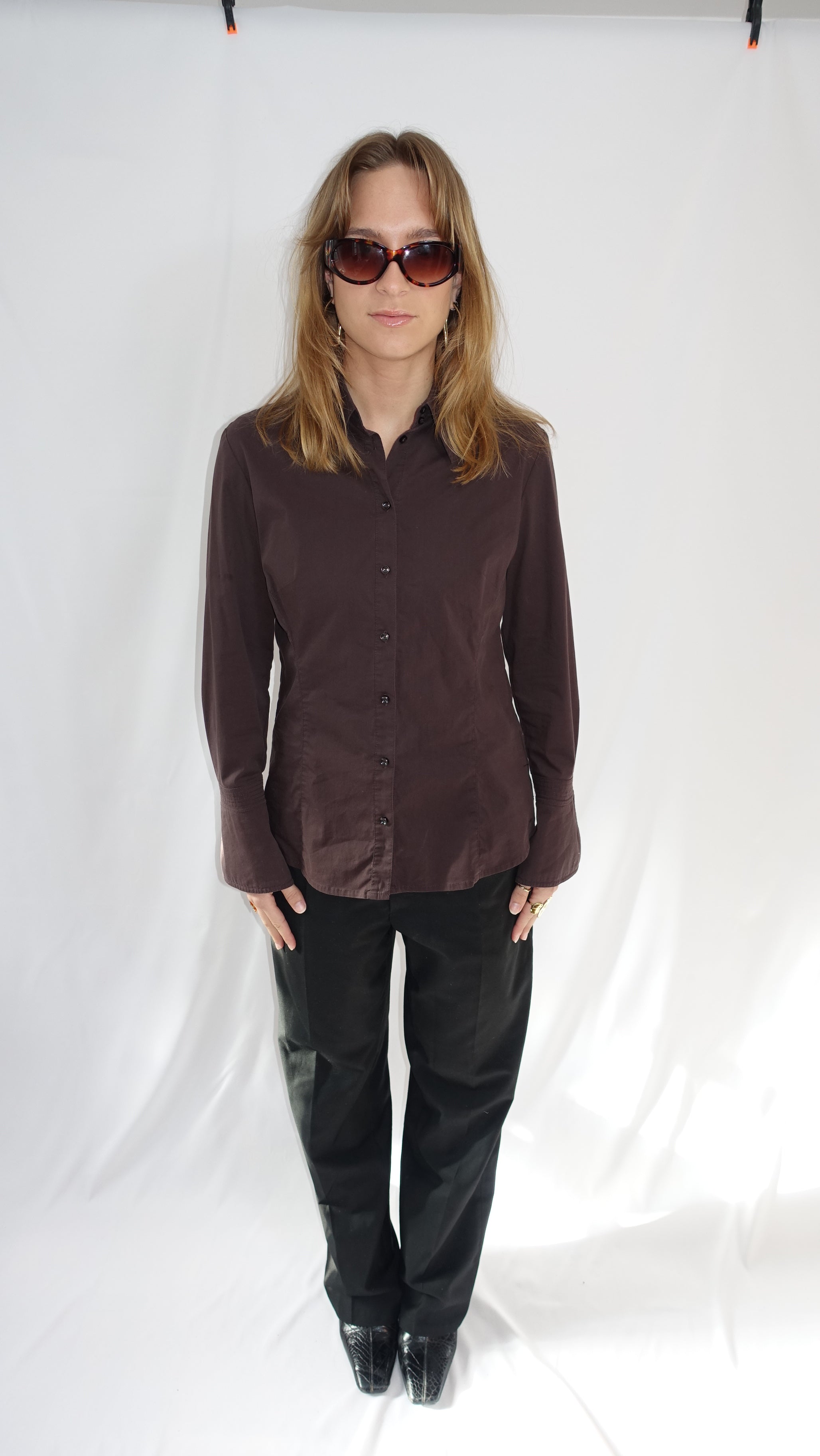 Brown Fitted Longsleeve Shirt