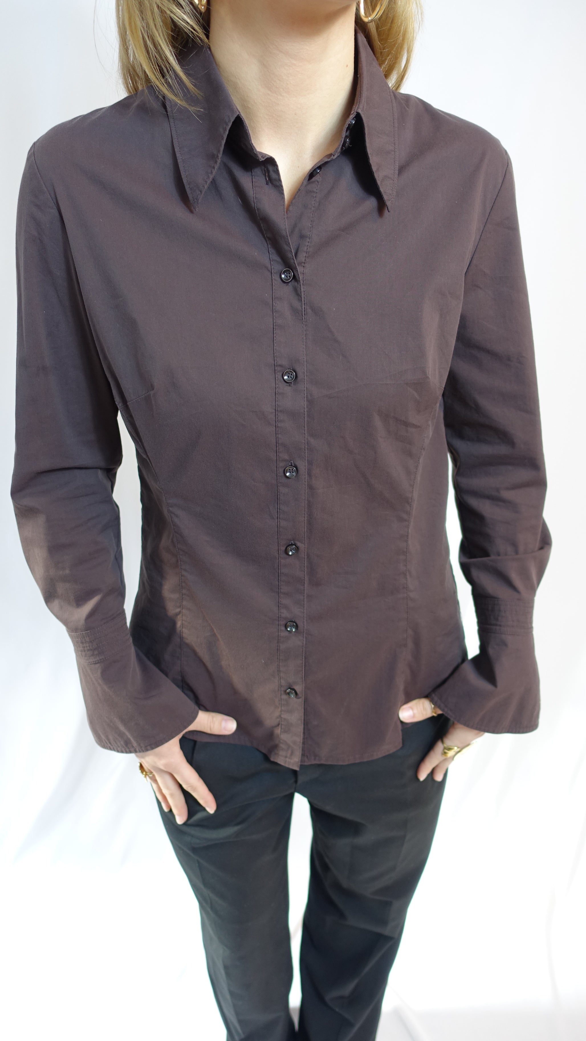 Brown Fitted Longsleeve Shirt